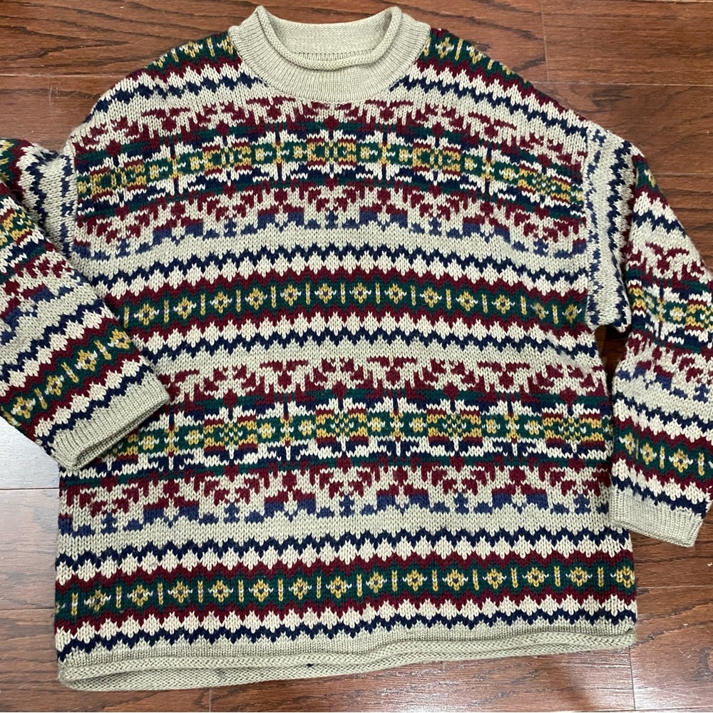 Vintage Abercrombie The Big Sweater XL Fair Isle Nordic Wool Chunky 90s Knit